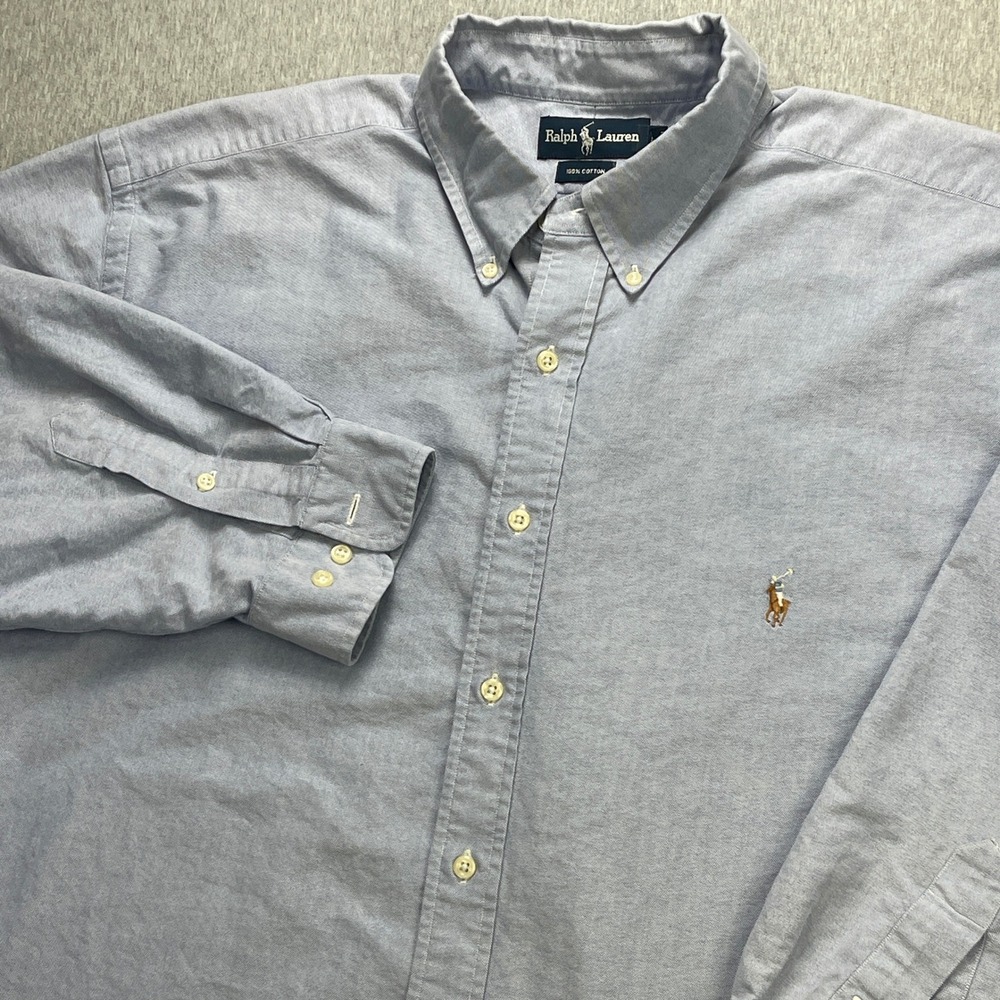 Ralph Lauren Oxford Shirt Men 18 32/33 Big Blue Long Sleeve Pony Logo VTG EUC